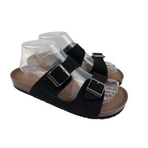 *Skechers Luxe Foam Sandals Womens Size 9 Black Vegan Double Strap Comfort Slide